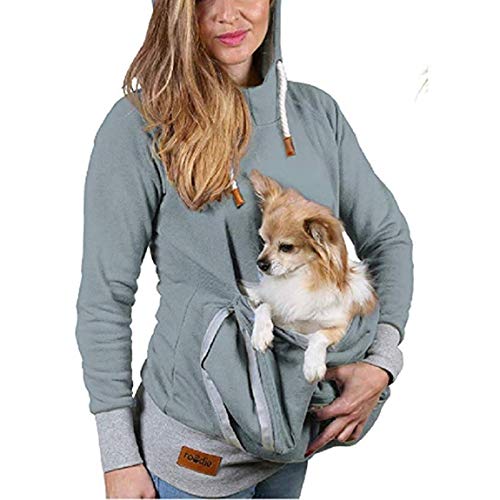 Kapuzenpullover für Herren und Damen, langärmelig, große Kängurutasche, Pullover für Katzen und Welpen, mit Kapuze - Grau - Large