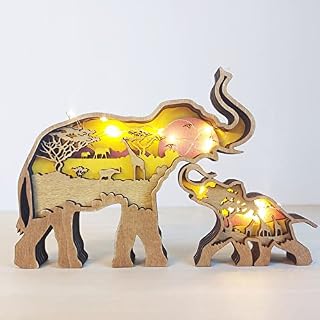 Lazyspace 3D Wooden Creative Forest Animal Decor, Wooden Brown Bear Desktop Ornament with Light,Multi-Layer 3D Carved Craft Handmade Wooden Wolf Silhouette Forest Animal Decor for Table