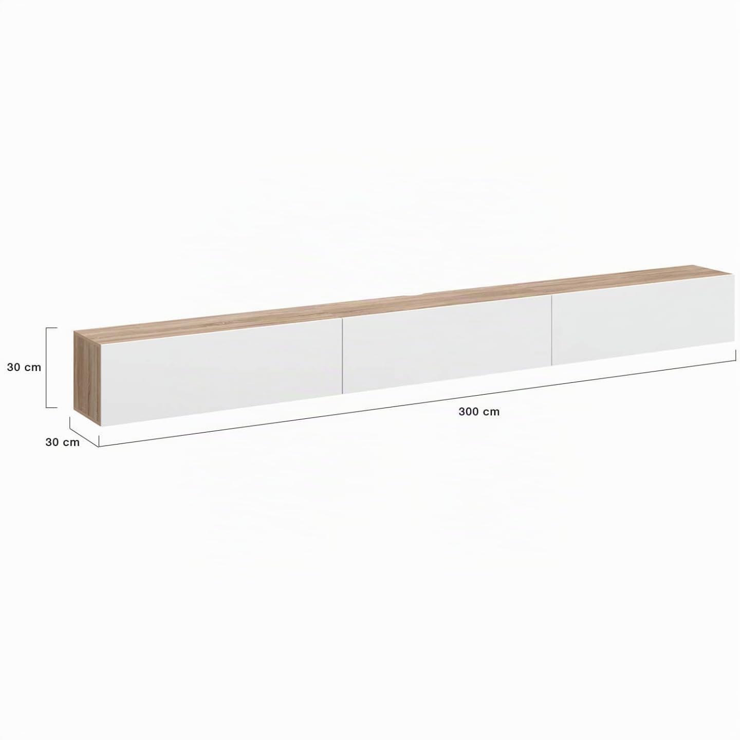 IDMarket - Meuble TV 300 cm Suspendu Elio 3 Portes Bois et Blanc