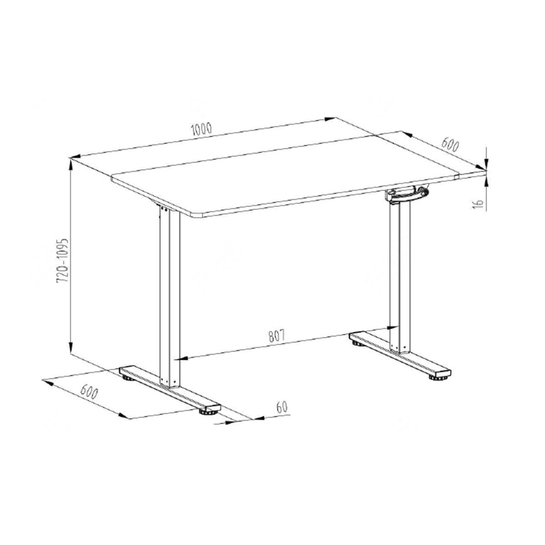 Spacetronik Schreibtisch Höhenverstellbar Manuell Stehtisch | 100x60 cm Tischplatte, 72-109,5 cm Höhenverstellbar, Manuelle Kurbel, 40 kg Tragkraft, Stahlrahmen und Spanplatte