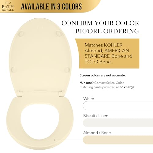 Image of Bath Royale Toilet Seat Elongated with Cover BR501-02 Soft Close, Heavy Duty, Comfortable, Stain-Resistant and Easy to Keep Clean, Fits All Toilet Brands, Executive Series - Almond /Bone