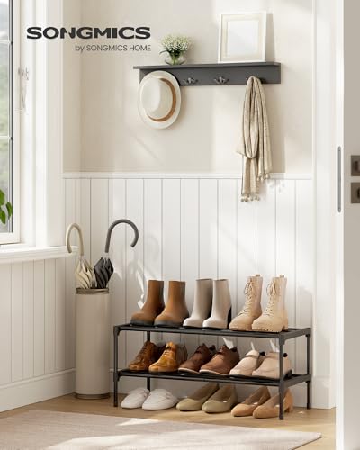 Image of SONGMICS 2-Tier Shoe Rack for Closet, Compact Metal Shoe Organizer Shelf for Entryway, Bedroom, Small Spaces, Stackable, 11.8 x 24.5 x 12.2 Inches, Black ULSA122BH01