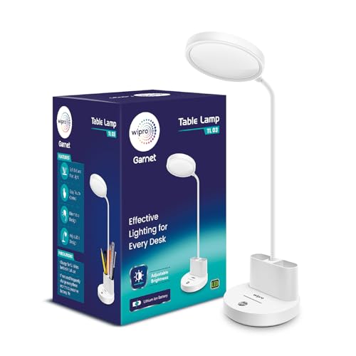 Wipro 5W Rechargable Table lamp 3 Grade Dimming (TL3), USB-C Charging | LED Portable Desk Lamp for Study with Pen Stand | Easy Touch Control | Glare Free Lighting |Adjustable Light Head | Pack of 1 (B0CX5C5L4N) Amazon Price History, Amazon Price Tracker