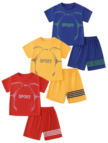 Image of Boys Clothes Short Set 6 Piece Outfit Athletic T-Shirt and Quick Dry Shorts Kids Summer Clothing Set Size 3-14