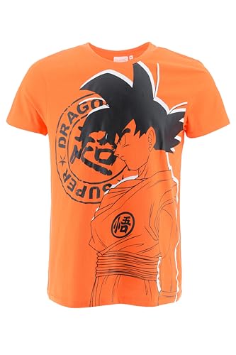 Dragon Ball Z Camiseta para Hombre, Goku Camiseta Algodón Suave Camiseta de Manga Corta Hombre y Adolescentes (FR/ES, Letras, L, Regular, Regular, Naranja)