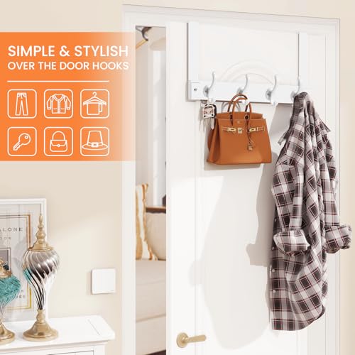 Homode Over The Door Hooks Heavy Duty, Wood Over Door Hanger Hook, Over Door Towel Rack with Coat Hooks for Hanging Towels Clothes Hats Bags, Back of Bathroom Door, White by Homode - Image 6