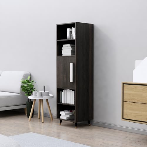Image of Bniture Bookshelf for Home | Engineered Wood Book Shelf with 1 Door & 4 Shelf | Open Book Shelf Stand for Library | Multipurpose Display Organizer for Living Room, Study & Office | Flower Wenge