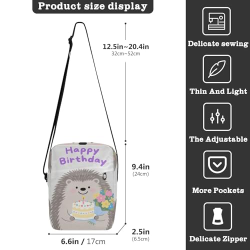 Happy Birthday Hedgehog Grey messenger bags for women crossbody bag men Cross Body Purses Adjustable Strap for Travel Shopping3
