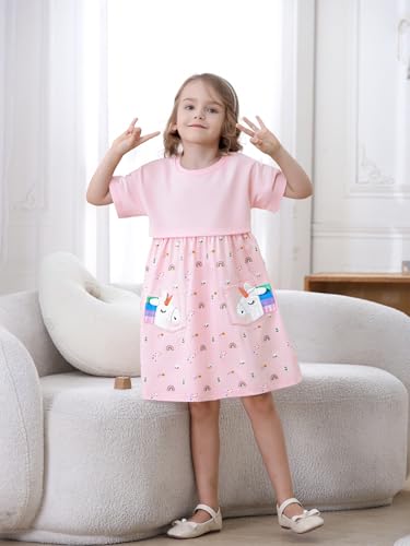 Hongshilian Little Girls Cotton Casual Dress Cartoon Appliques Jersey Summer Dresses Short Sleeved Clothing3