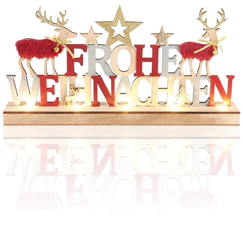 com-four® LED Deko Aufsteller aus Holz - beleuchteter Schriftzug auf...