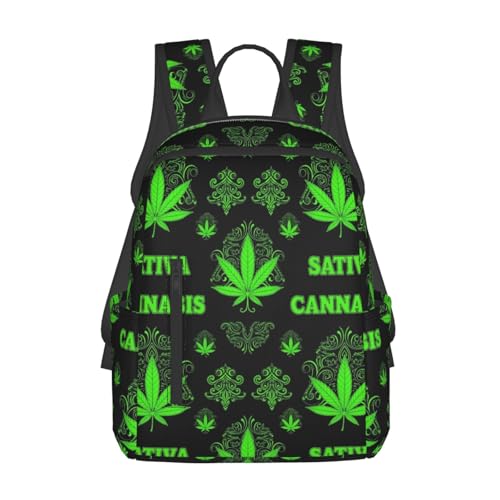 Casual Daypack with Water Bottle Pocket, Perfect for Travel, Work, and Daily Use, Green Weedleaf Leaf Flag Daypack Rucksack
