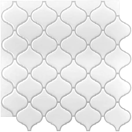 LONGKING 10-Sheet White Arabesque Tile Peel and Stick Backsplash, 12” X 12” Self Adhesive Wall Tiles, Stick on Backsplash for Kitchen & Bathroom