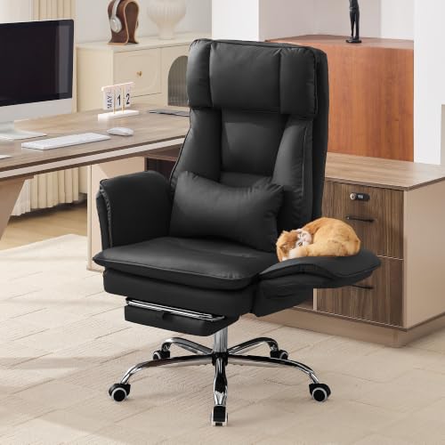 Image of Big and Tall Office Chair, Footrest & Flip Armrest for Pets, PU Black