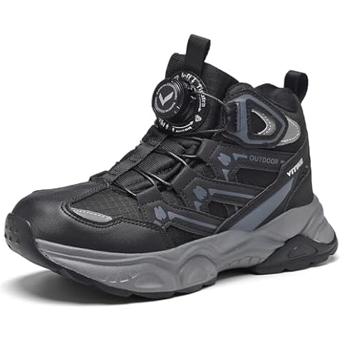 JMFCHI SPORTS Kids Snow Boots Boys Girls Winter Shoes Warm Waterproof Slip Resistant Outdoor Hiking Walking Boot Black Big Kid Size 7 Cover