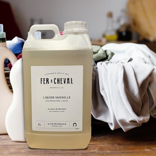 Image of Fer a Cheval Marseille Dishwashing Soap, Olive Oil Based, Made in France - Liquid Dishwashing Refill Soap, 2 L /67.6 fl oz