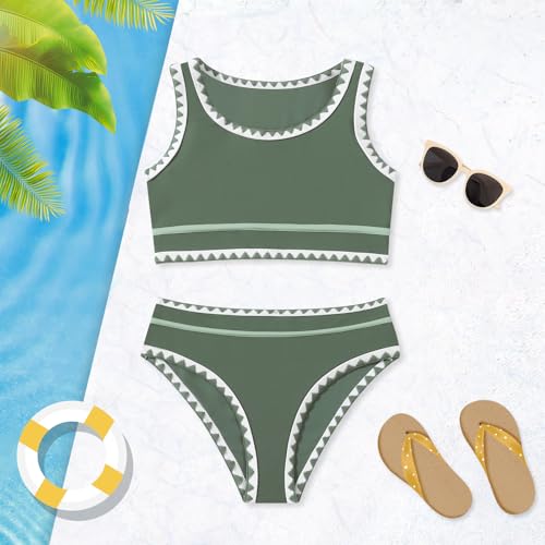 Image of Girls Bathing Suit Toddler Swimsuits 2 Piece Bikini Sets Round Neck Colorful Lace Teen Girls Swimwear 3-14T