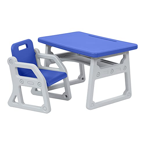ECR4Kids Toddler Plus Desk and Chair, Kids Furniture, Blue/Light Grey