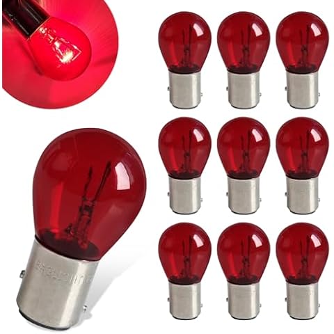 Flygun 10 PCS Car 1157 P21/5W S25 BAY15D Light Bulb, Double Tail High and Low Brake Light Bulb Turn Signal Light Bulb LongerLife Replacement, Universal Halogen Brake Tail Light Parking Light (Red) Cover