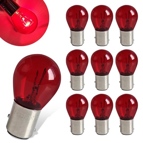 Flygun 10 PCS Car 1157 P21/5W S25 BAY15D Light Bulb, Double Tail High and Low Brake Light Bulb Turn Signal Light Bulb LongerLife Replacement, Universal Halogen Brake Tail Light Parking Light (Red)