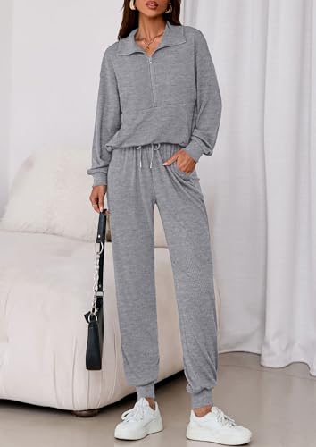 PRETTYGARDEN Women's Fall 2 Piece Lounge Sets Zip Up Sweatshirt Jogger Pants Sweat Track Suits Travel Outfit Winter Clothing