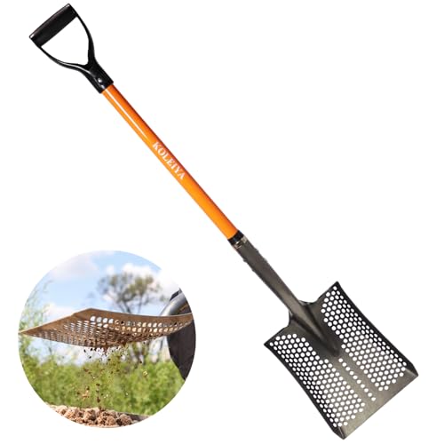 KOLEIYA 45in Sand Sifting Shovel with Orange Fiberglass Handle - Heavy Duty Slotted Shovel for Rocks Chicken Coop Gardening and Soil Sifting