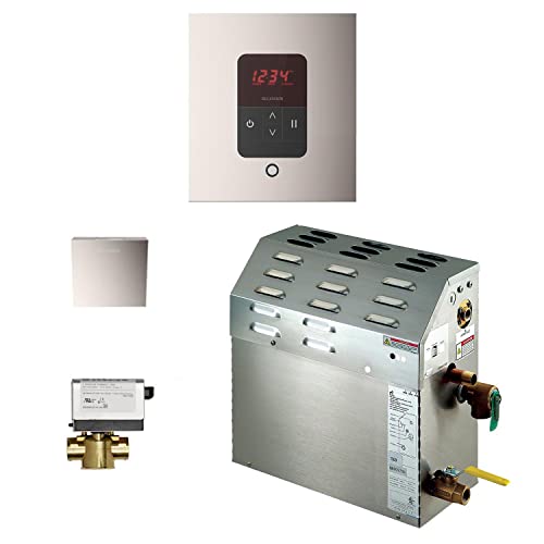 Mr.Steam eSeries MS400EC1 9kW Steam Bath Generator at 240V with iTempo Square Control Polished Nickel with matching AromaSteam SteamHead, and AutoFlush (max 257 cubic feet)