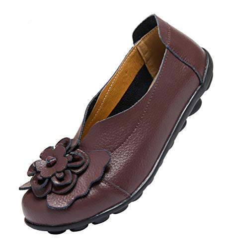 Image of Women's Slip-On Loafers, Comfortable Leather Walking Flats with Memory Foam Insole, Anti-Slip Casual Shoes for Work Office Driving