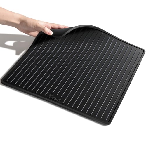 Silicone Coffee Machine Mat for Sage 875/880 Black, 35x35cm Small, 0.6cm Raised Lip Spill-Proof, Non Slip, Under Coffee Maker, Coffee Tamper Station Mat Counter Protector