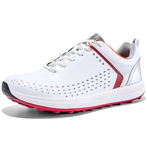 Hiuzylqx Waterproof Golf Shoes for Mens Fashion Spikeless Outdoor Golf Sport Sneakers Water-Resistant Non-Slip Trainers Golfing,White c,13