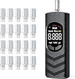 pewpuny Alkoholtester Atemalkoholtester mit USB-C Akku, Farb-LCD, Halbleiter-Sensor, 20 Mundstücken, tragbares Promillemessgerät für Auto, Zuhause, Party und Reise (Schwarz)