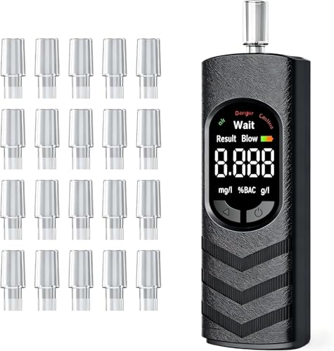 pewpuny Alkoholtester Atemalkoholtester mit USB-C Akku Farb-LCD Halbleiter-Sensor 20 Mundstücken tragbares Promillemessgerät für Auto Zuhause Party und Reise (Schwarz)