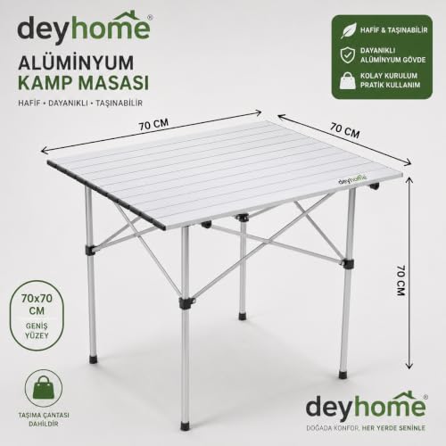 Katlanabilir Alüminyum Kamp Masası 70x70x70 cm Gümüş