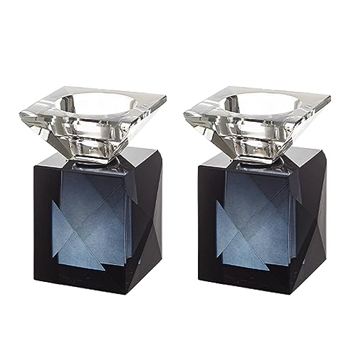 Set of Two Crystal Candlestick Holders for Shabbat - Blue and Clear Glass | Ideal Judaica Gift for Jewish Weddings and Shabbos | Versatile Design Holds Standard and Tealight Candles