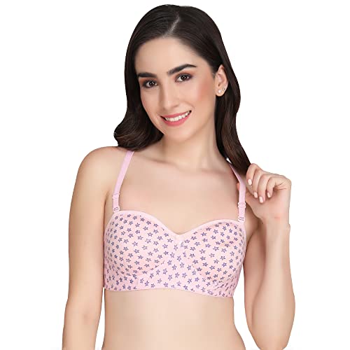 Image of Printed Half Cup Padded Bra - Made of Pure Cotton Full Coverage Non Wired Seamless Pushup Soft Cup for T-Shirt Saree Dress Sports Garment for Daily Use Everyday