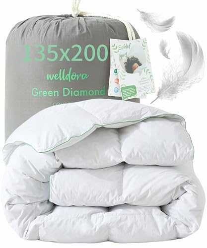Welldora Komfort Bettdecke 140x200 Winter | 100% Extraweiche Federn & Daunen | Fachärztlich geprüft, Oeko-Tex, Allergiker | Zertifiziert für Tierwohl | Dicke extrawarme Winterdecke Daunendecke