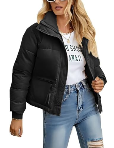 hathne Women's Cropped Puffer Jacket Winter Warm Puffy Quilted Lightweight Jackets Coats