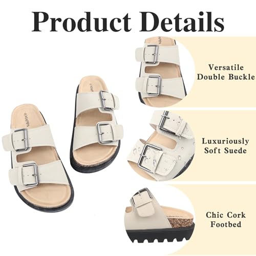 Image of Chunky Platform Sandals for Women, Waterproof Non-Slip Rubber Sole, Adjustable Double Buckle, Arch Support Open Toe Slide Sandals, Comfortable Black Wedge Sandals for Women