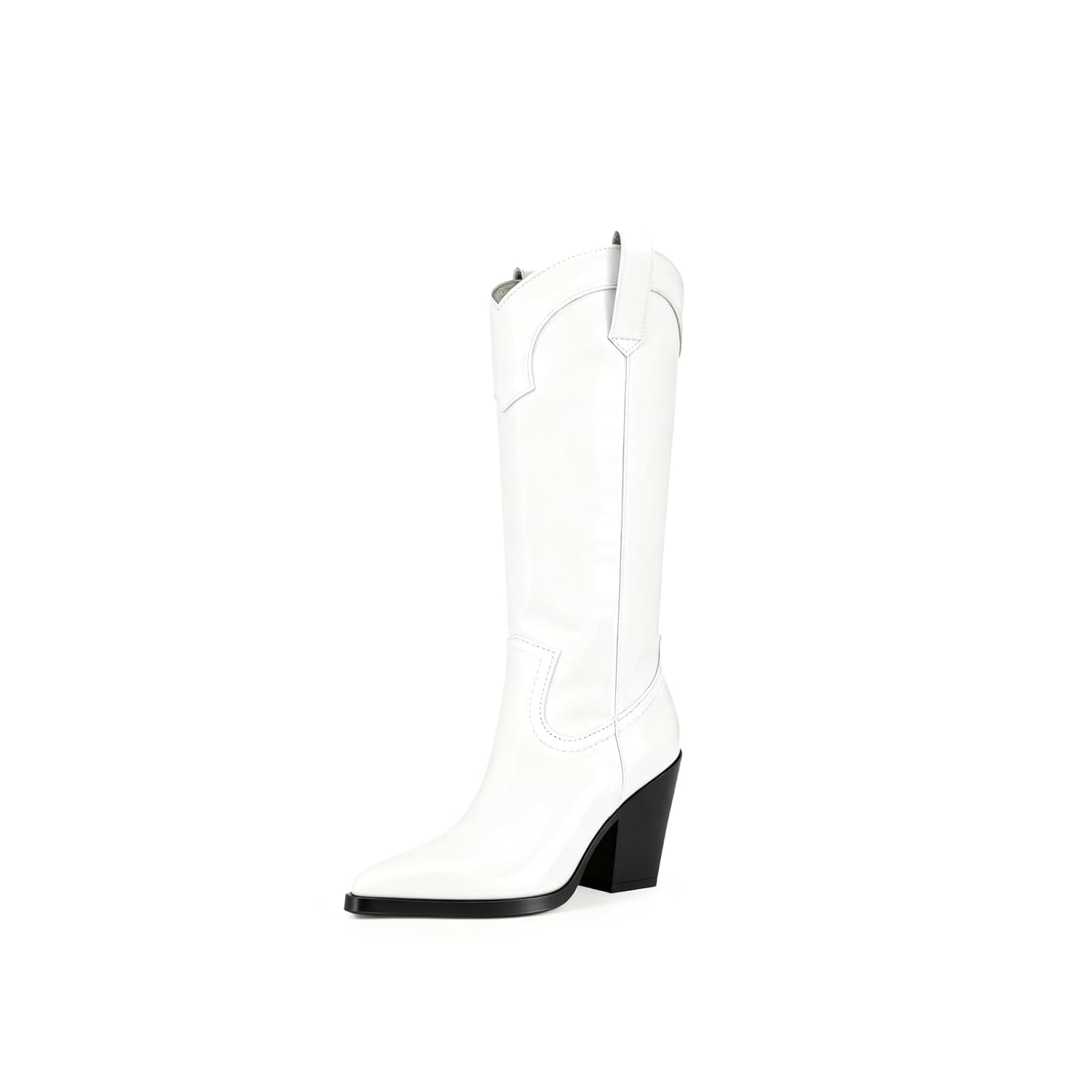 Womens Western Knee High Cowgirl Boots - Pointed Toe 9cm Chunky Heel Leather Riding Boots With Wide Calf