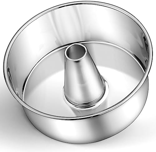 P&P CHEF Angel Food Cake Pan, Stainless Steel 10 Inch Cake Pan with Tube, Round Cake Pan Pound Cake Baking Tin, Conical Hollow & One-piece Design, Oven & Dishwasher Safe, Healthy & Heavy-duty