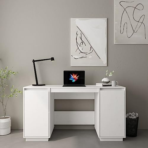 UJCHVHN Escritorio blanco de madera maciza de pino de 140 x 50 x 75 cm