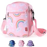 Kids Lunch Box for Girls Insulated lunch Bag Pink Cute Lunch Cooler Thermal Meal Lunch Tote Bag with Shoulder Strap and Pocket, Rainbow, Practical Gift