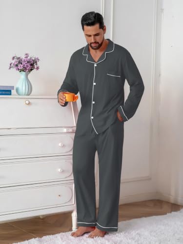 Image of QZH.DUAO Mens Pajama Set 100% Cotton Long Sleeve Button Down PJs
