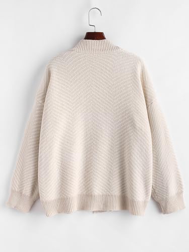 Image of ZAFUL Women's Striped Cardigan Button Up Open Front Knit Oversized Sweater
