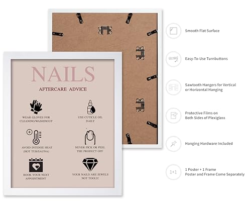 Image of Poster Master Nails Aftercare Advice Print - Fashion Poster - Manicure Art - Trendy Gift for Men, Women & Fashionista - Chic Decor for Salon, Spa or Nail Bar - 16x20 White Framed