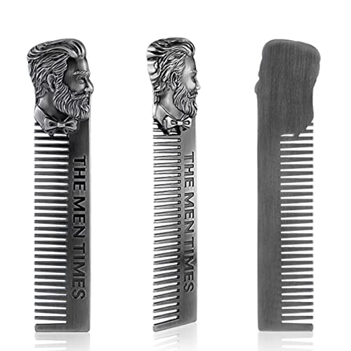 CestoMen Stainless Steel Men Beard Comb, Pocket Barber Comb Anti Static Mustache Comb for Men's Hair Beard Mustache and Sideburns - Silver