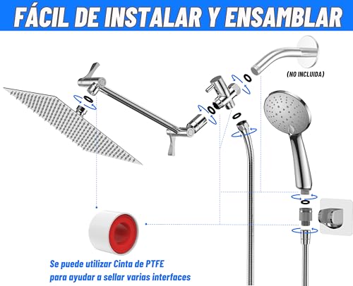 Image of Jasinber 8 inch High Pressure Rainfall Bath Showers /Handheld Shower Head with 11'' Extension Arm Adjustable Shower Head with Bracket 1.5m Hose (Chrome)