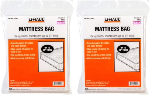 Image of U-Haul Queen Mattress Bag - Heavy-Duty Plastic Protection for Moving & Storage - 92 inch x 60 inch x 10 inch (2-Pack)