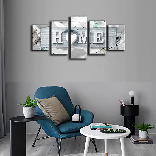 Awlxphy Decor Heart Of Home Love Wall Art Blue And White 5 Panels Framed Canvas Painting For Living Room Decoration Modern Still Life Love Stretched Artwork 3D Giclee (Blue, W60 X H30) #TOP4