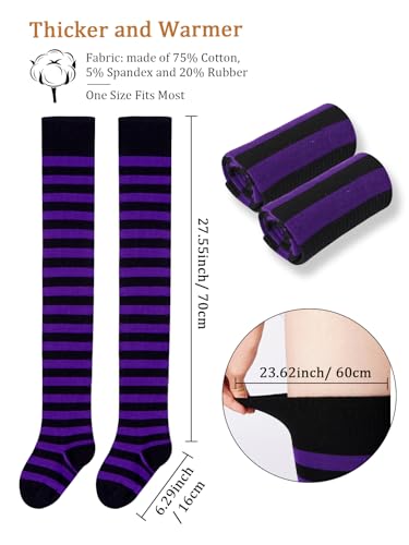 Moon Wood Womens Thigh High Socks Striped Knee High Socks Extra Long Cotton Knit Over the Knee Socks for Halloween2