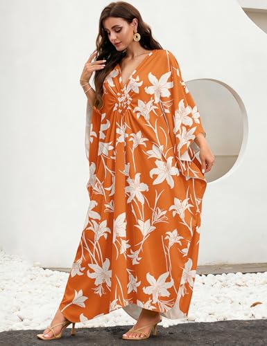 Image of MAKABO Kaftan Dresses for Women, V Neck Moo Moos Colorful Print Cover Ups Caftan Beach Dresses for Swimwear